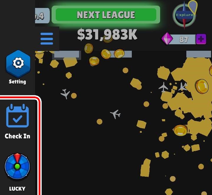 Idle Planeのサイドメニュー