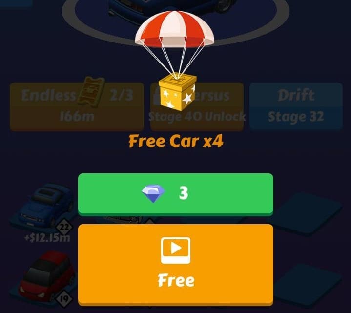 Sky Racing Merge idle car-広告視聴で車両を4台獲得